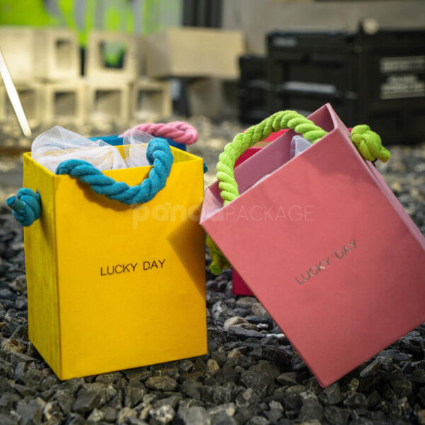 Colorful Candy Gift Bags with Bold Rope Handles and Text
