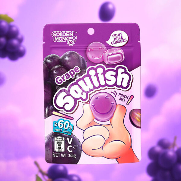 Peach Squish Gummy Candy Pouch with Colorful Fun Design