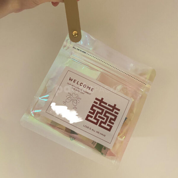 Transparent Wedding Candy Pouch with Zipper and Gold Handle