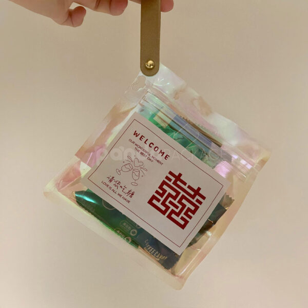 Transparent Wedding Candy Pouch with Zipper and Gold Handle
