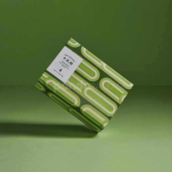 Stylish Green Nougat Candy Gift Box with Modern Pattern Design