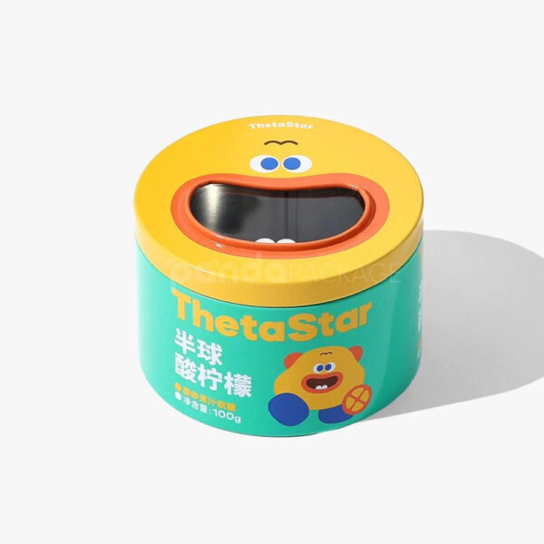 Playful Round Candy Gift Tin with Fun Character Design