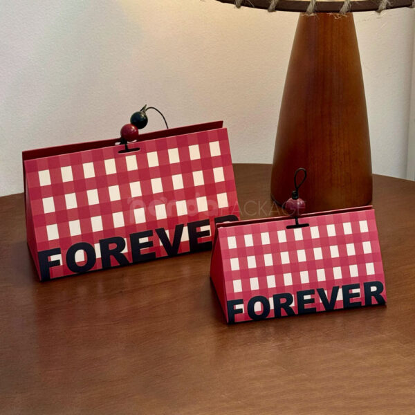 Red Checkered Candy Gift Boxes with Cherry Top Decoration