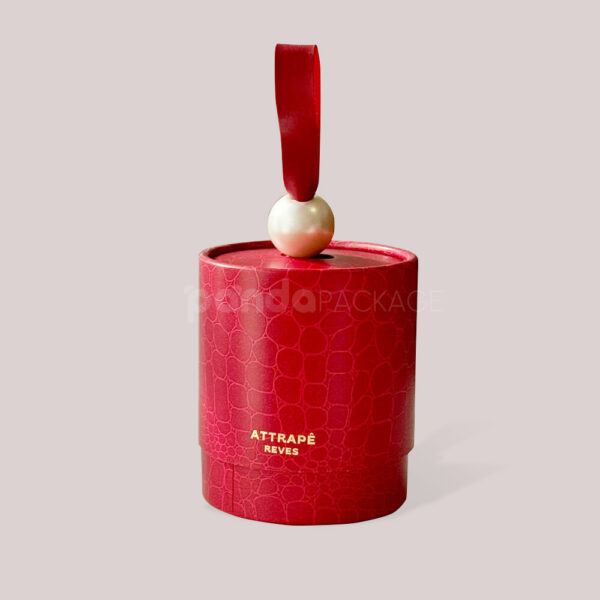 Luxurious Red Cylinder Candy Gift Box with Pearl Handle