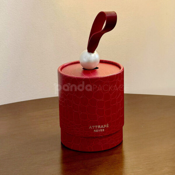 Luxurious Red Cylinder Candy Gift Box with Pearl Handle