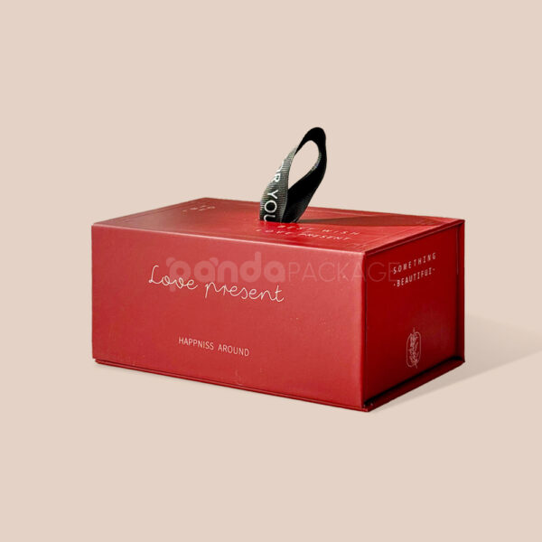 Elegant Red Rectangle Candy Gift Box with Black Ribbon Handle