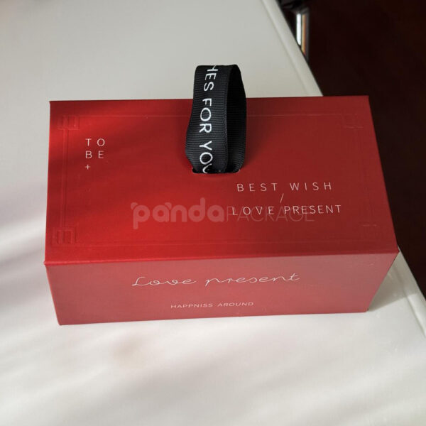 Elegant Red Rectangle Candy Gift Box with Black Ribbon Handle