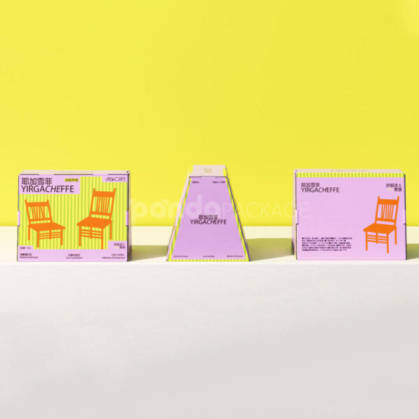 Colorful Pyramid Coffee Packaging Box with Origin Chair Graphics