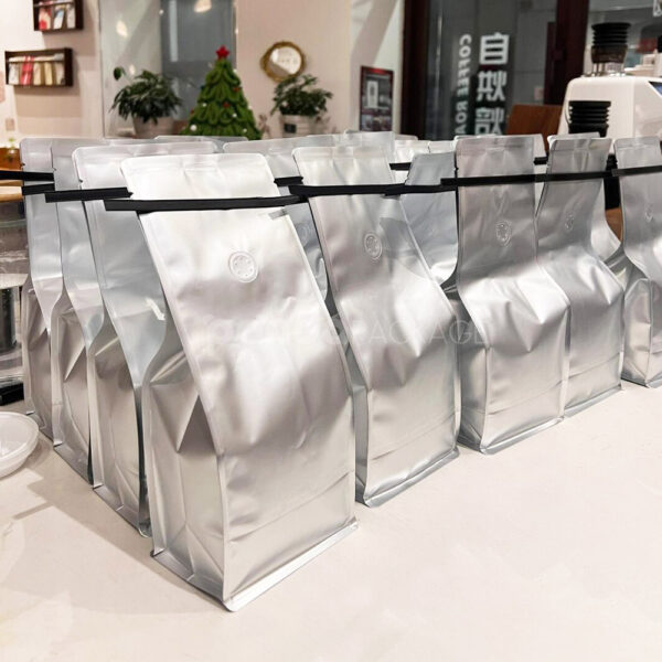 Matte Silver Side Gusset Coffee Bag with Degassing Valve