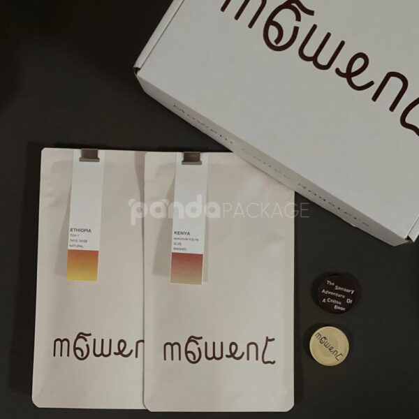 Elegant Stand Up Coffee Pouch with Clip-On Flavor Tag