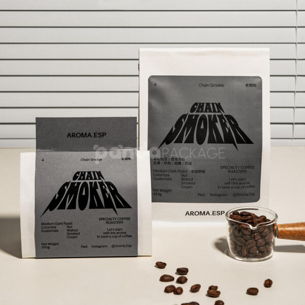 Monochrome Stand Up Coffee Pouch with Bold Graphic Label