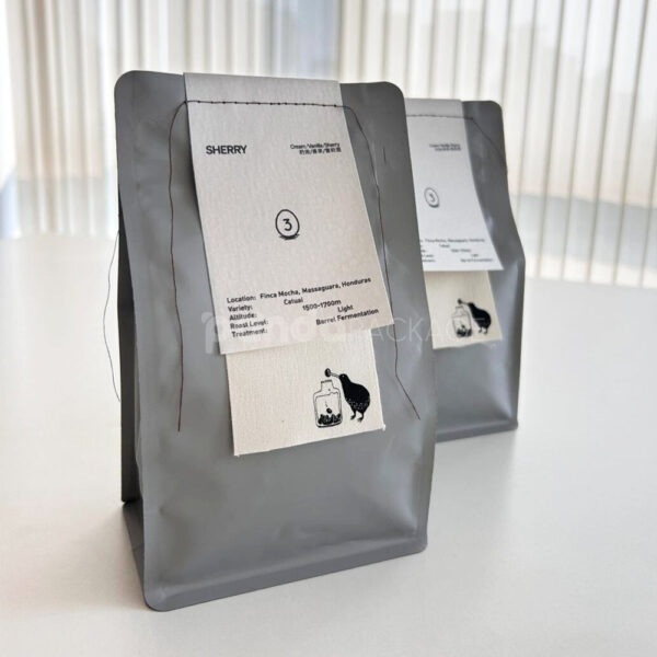 Modern Stand Up Coffee Pouch with Sewn Flavor Label