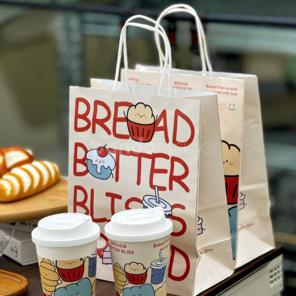 Colorful Restaurant Paper Bags for Bread Snacks and Drinks
