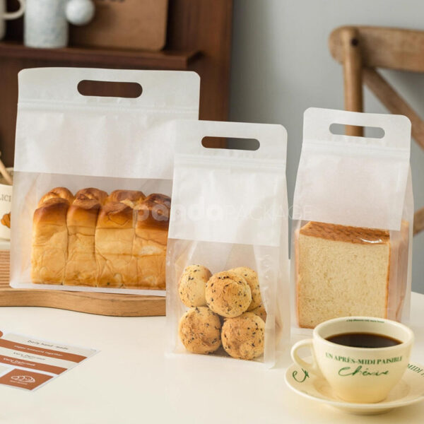 Clear Window Restaurant Paper Bags for Fresh Bread and Snacks