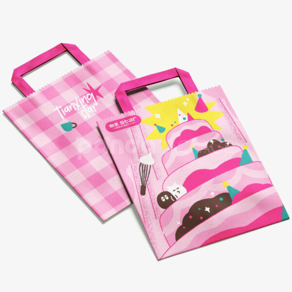 Colorful Restaurant Paper Bags with Fun Pink Cake Design