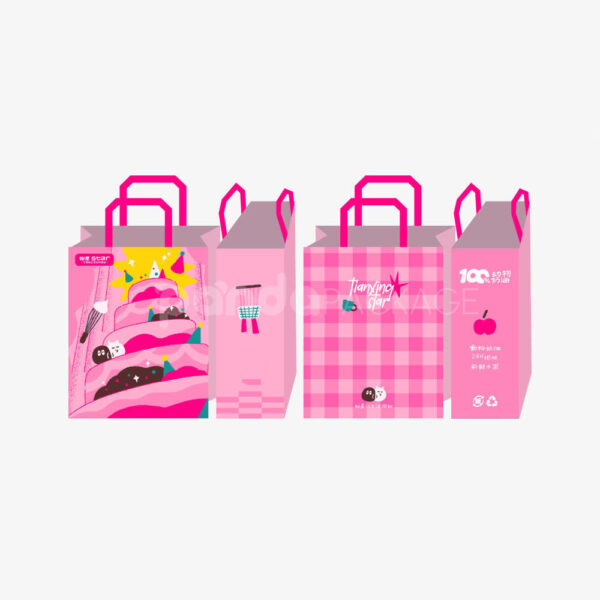 Colorful Restaurant Paper Bags with Fun Pink Cake Design