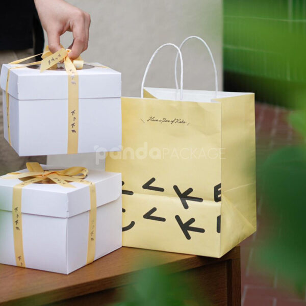 Minimalist Restaurant Paper Bags with Modern Cake Design Print