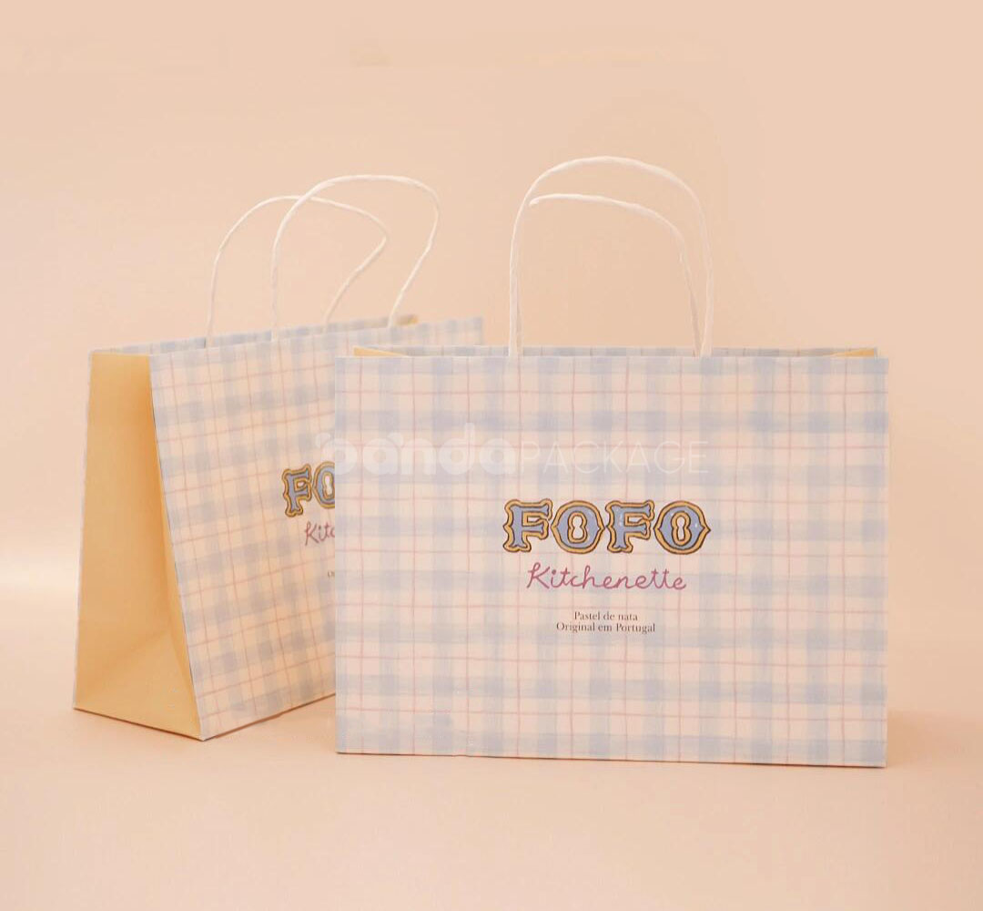 Chic Restaurant Paper Bags with Soft Plaid Vintage Style