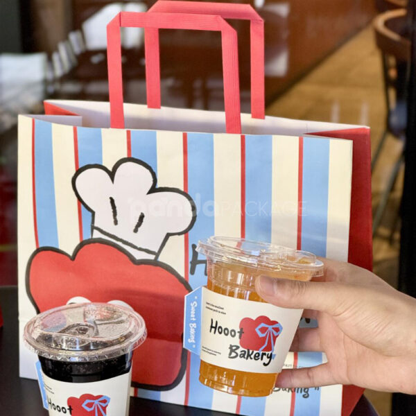 Colorful Restaurant Paper Bags with Fun Cartoon Bakery Print