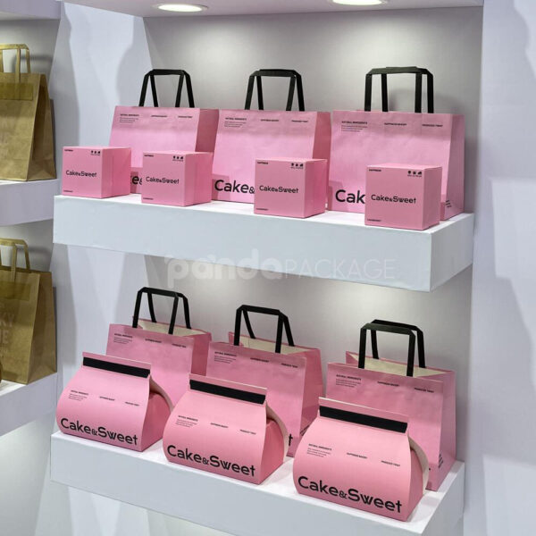 Trendy Pink Restaurant Paper Bags for Cake and Sweets