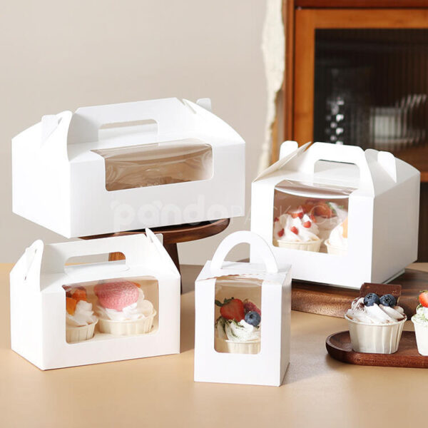 White Restaurant Carrier Boxes with Window for Cake Display