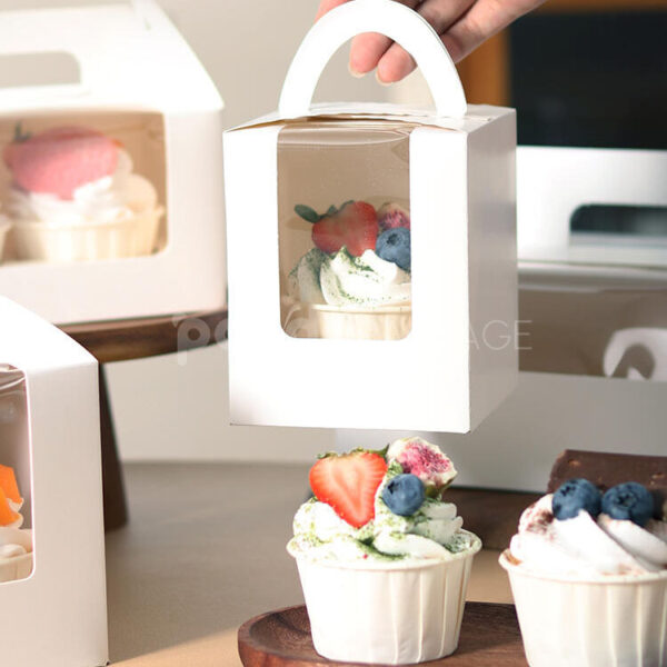 White Restaurant Carrier Boxes with Window for Cake Display