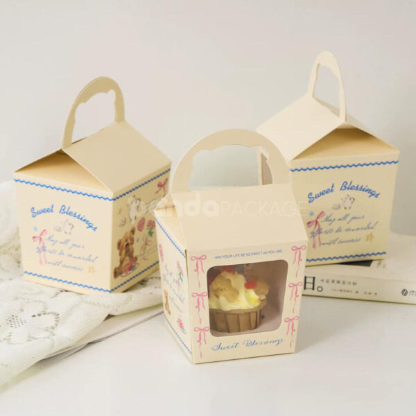 Cute Restaurant Carrier Boxes with Window for Cupcake Display