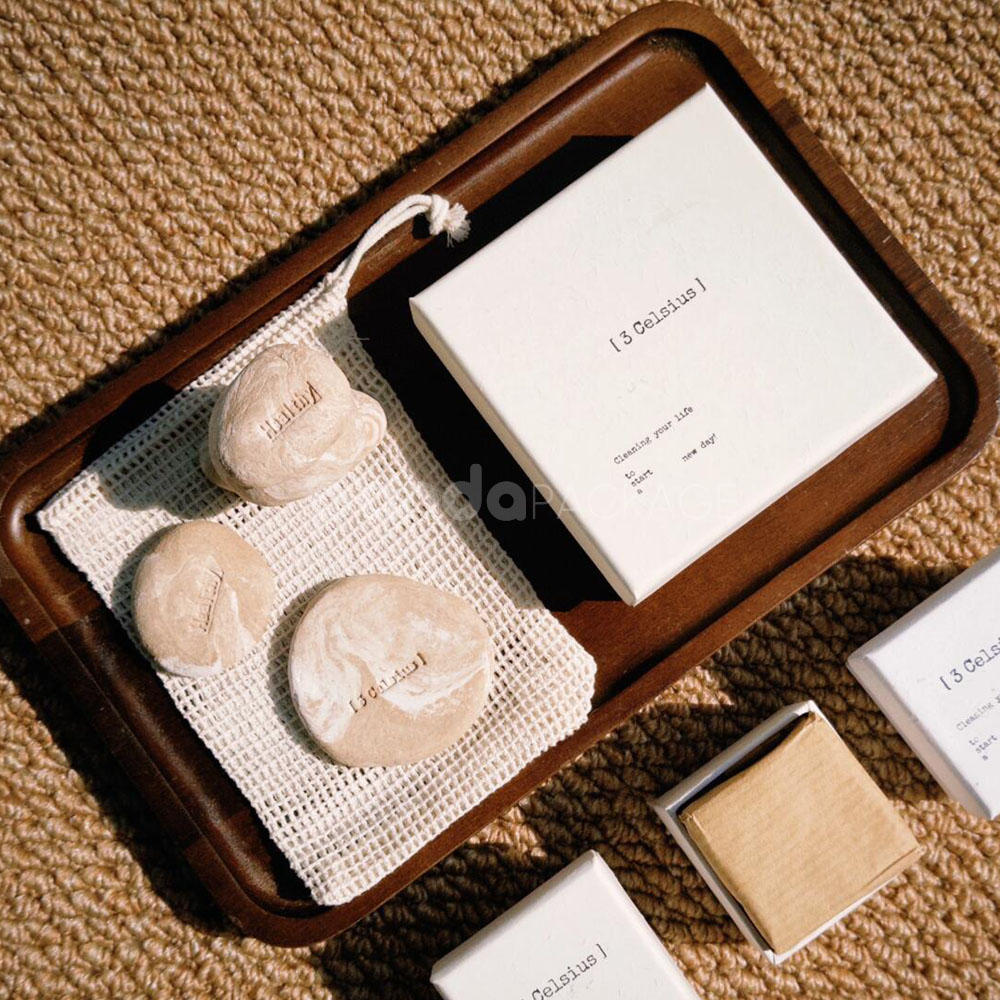 eco-friendly beige rigid soap box with lift-off lid