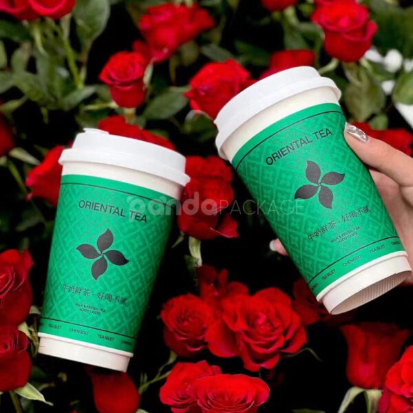 Green Oriental Tea Cups with Elegant Custom Sleeve Design
