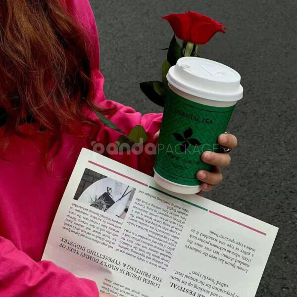 Green Oriental Tea Cups with Elegant Custom Sleeve Design