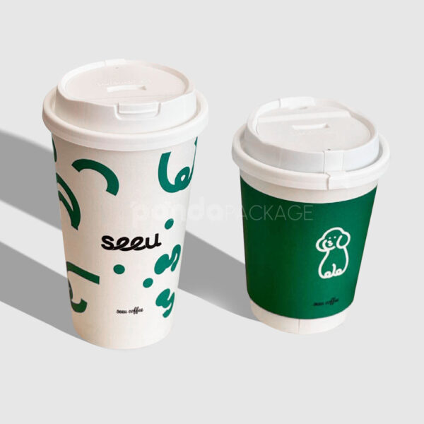 Green Coffee Cups with Fun Minimalist Sleeve Designs