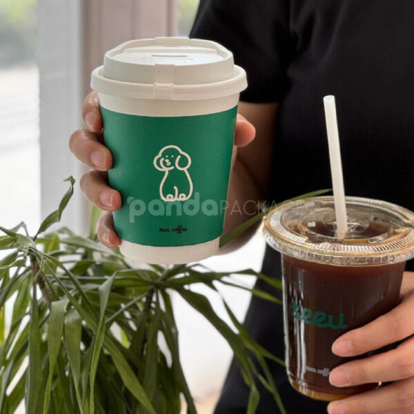 Green Coffee Cups with Fun Minimalist Sleeve Designs