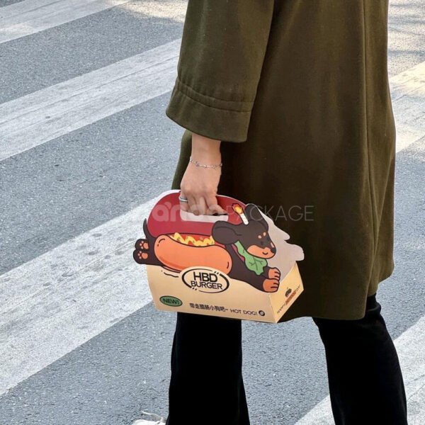 Cute Hotdog Takeout Box with Fun Cartoon Design