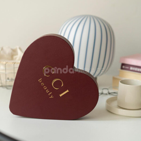 Heart-Shaped Burgundy Cosmetic Gift Box with Gold Foil Logo