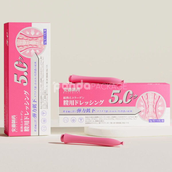 Pharmaceutical Packaging Box with Bold Pink and White Design