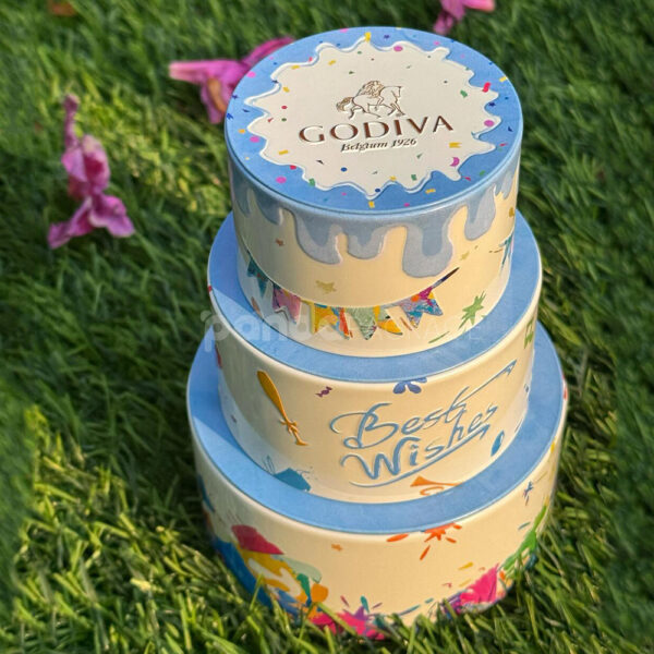 Stacked Round Chocolate Gift Box with Festive Best Wishes Design