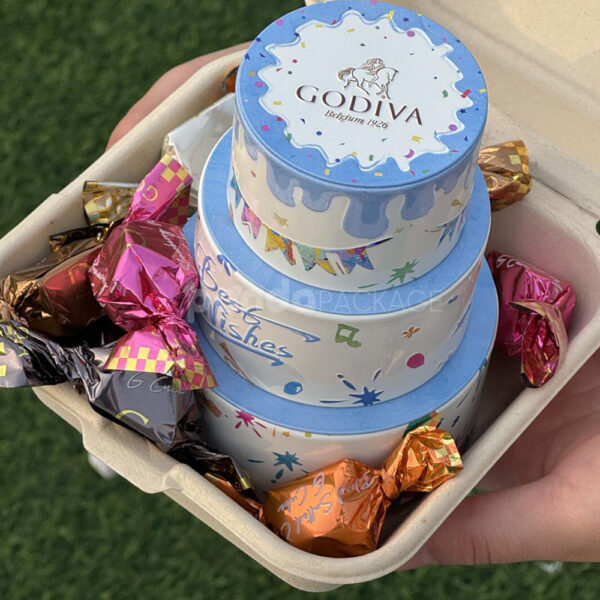 Stacked Round Chocolate Gift Box with Festive Best Wishes Design