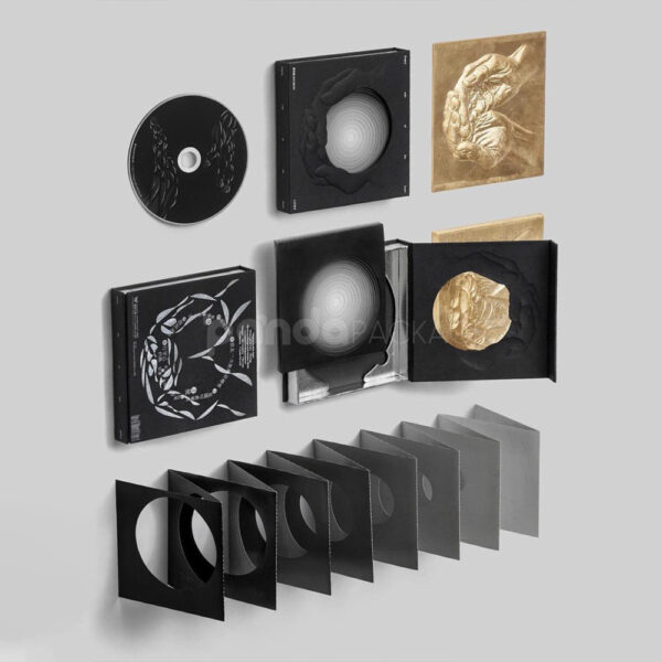 Creative Media Packaging with Artistic Black and Gold Design