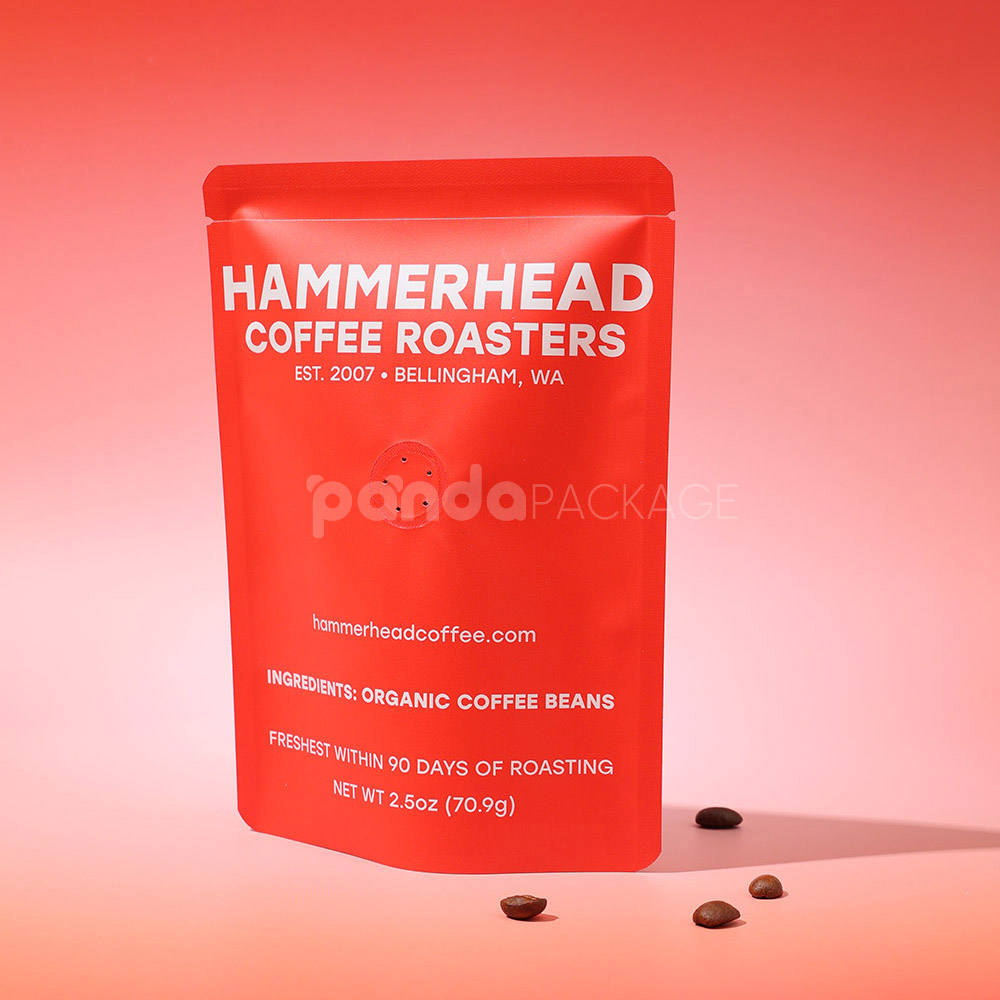 red stand-up coffee pouch with degassing valve for packaging