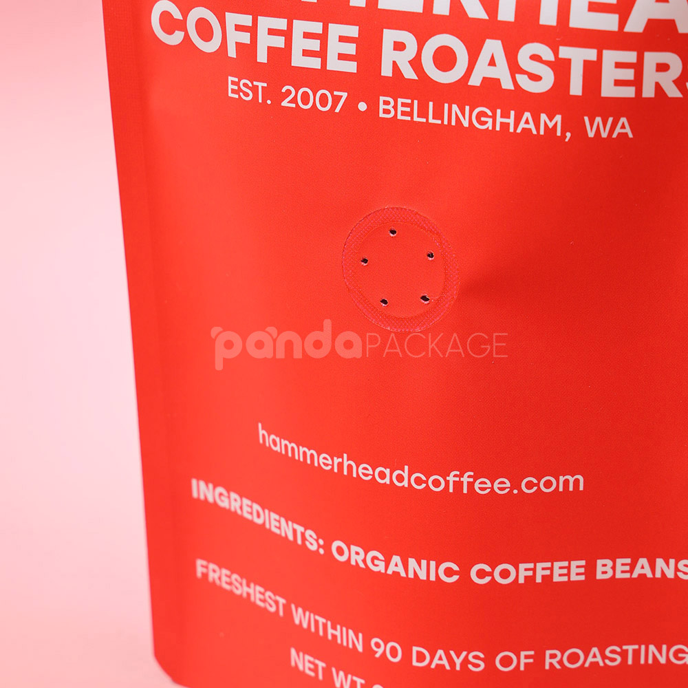 red stand-up coffee pouch with degassing valve for packaging