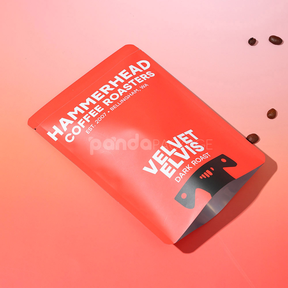 red stand-up coffee pouch with degassing valve for packaging