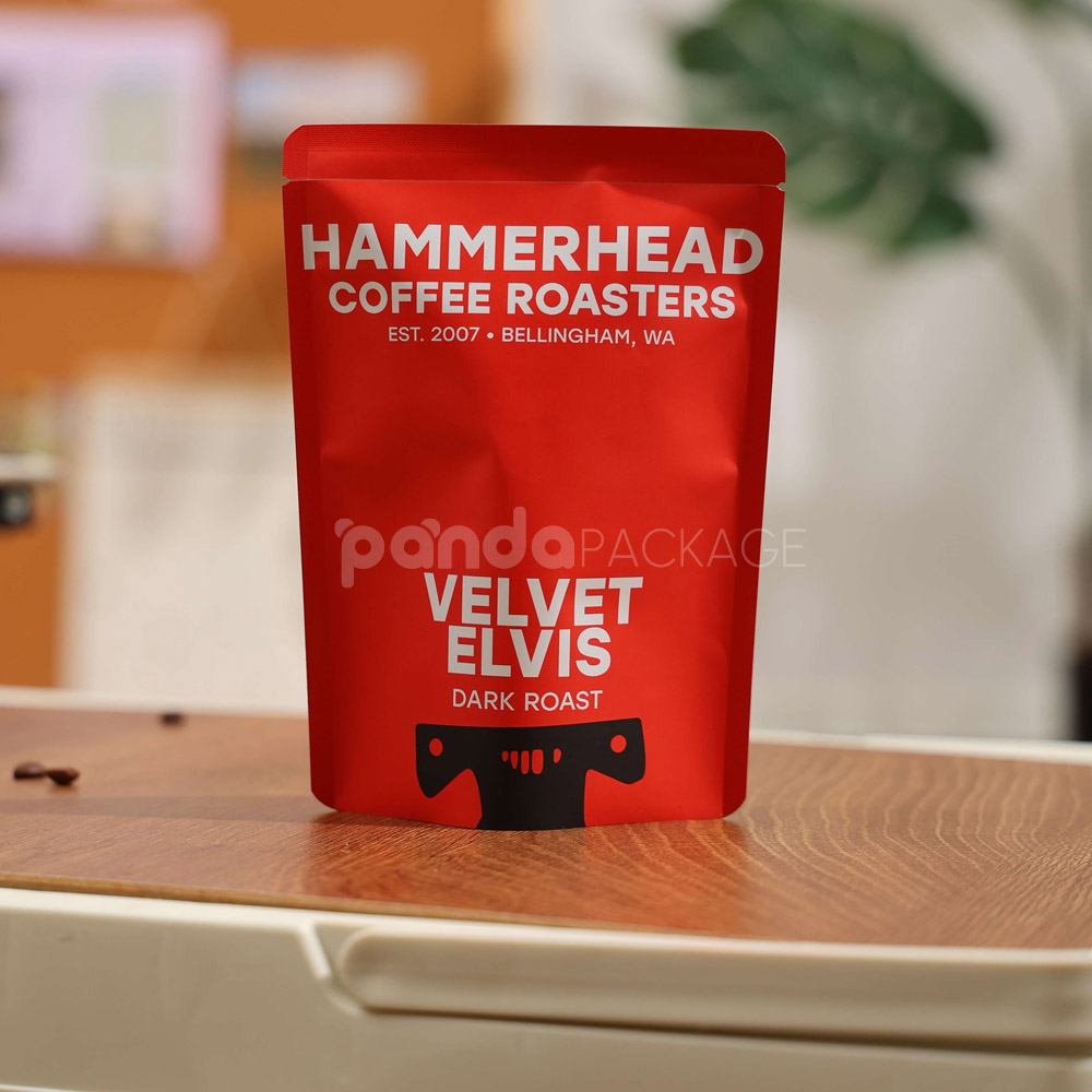 red stand-up coffee pouch with degassing valve for packaging