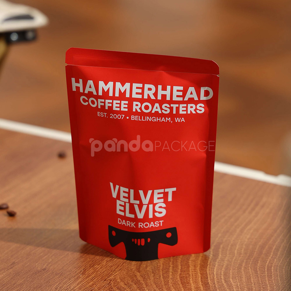 red stand-up coffee pouch with degassing valve for packaging