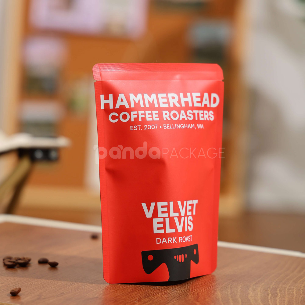 red stand-up coffee pouch with degassing valve for packaging