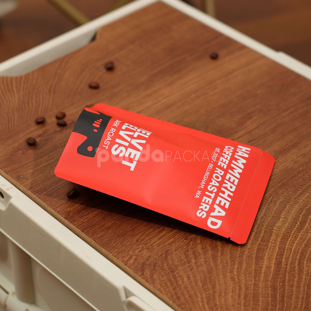 red stand-up coffee pouch with degassing valve for packaging