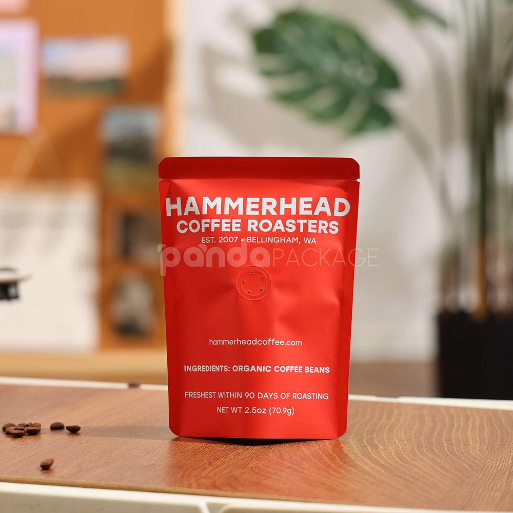 red stand-up coffee pouch with degassing valve for packaging