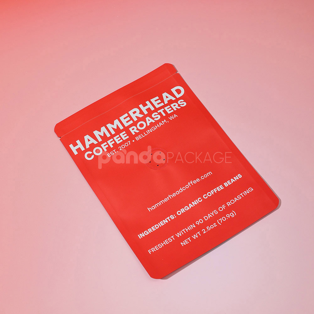 red stand-up coffee pouch with degassing valve for packaging