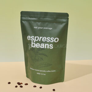 eco-friendly olive green stand-up pouch for coffee bean packaging