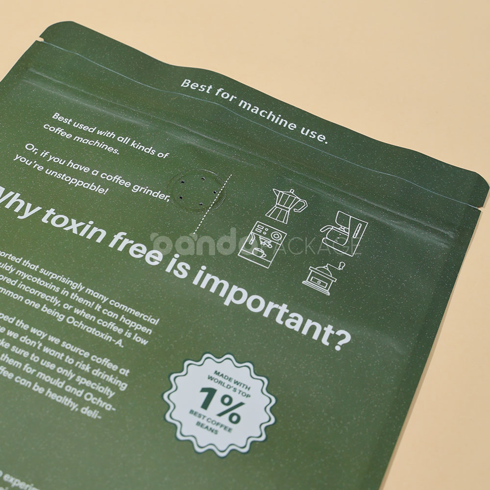 eco-friendly olive green stand-up pouch for coffee bean packaging