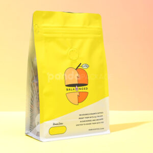 yellow coffee side gusset bag with valve and side window